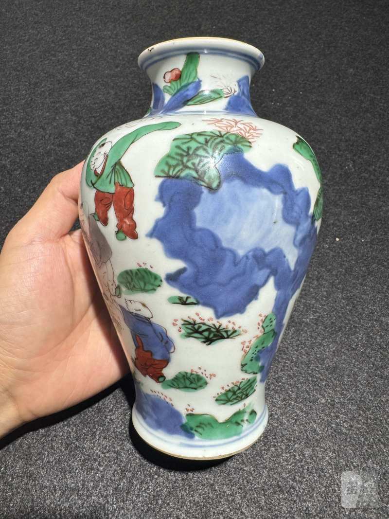 清康熙 青花五彩婴戏小罐 - 图3